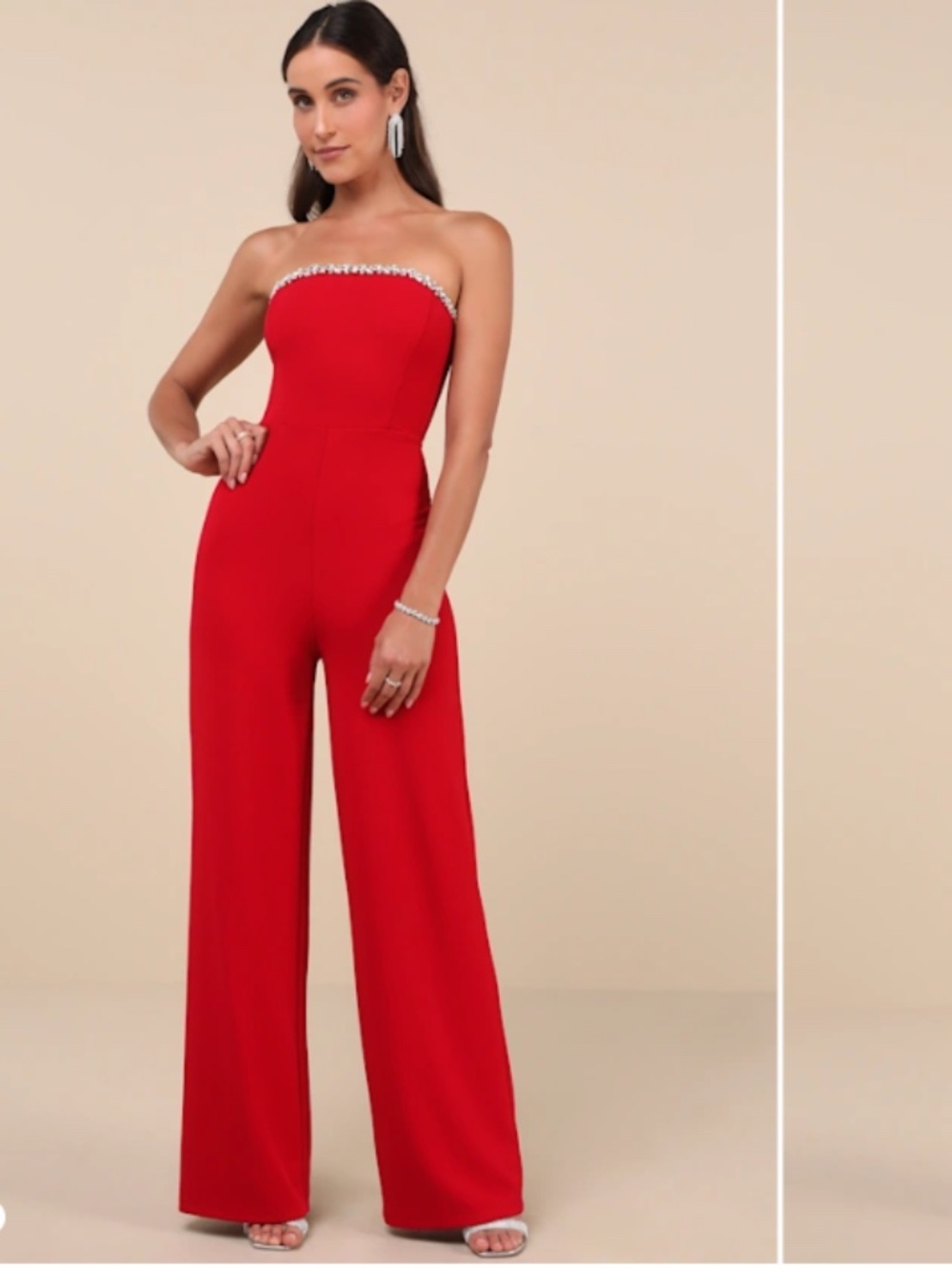 LULU's Chic Wedding Formal Sexy Elegant Classy Rhinestone Red Pantsuit
